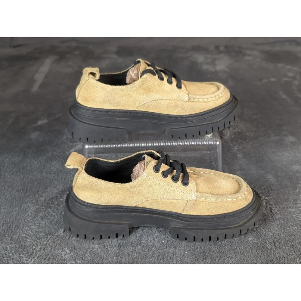 Zara‎ Kids Beige Suede Chunky Loafers Lug Sole Lace Up Moccasins Size EU 32 US 1